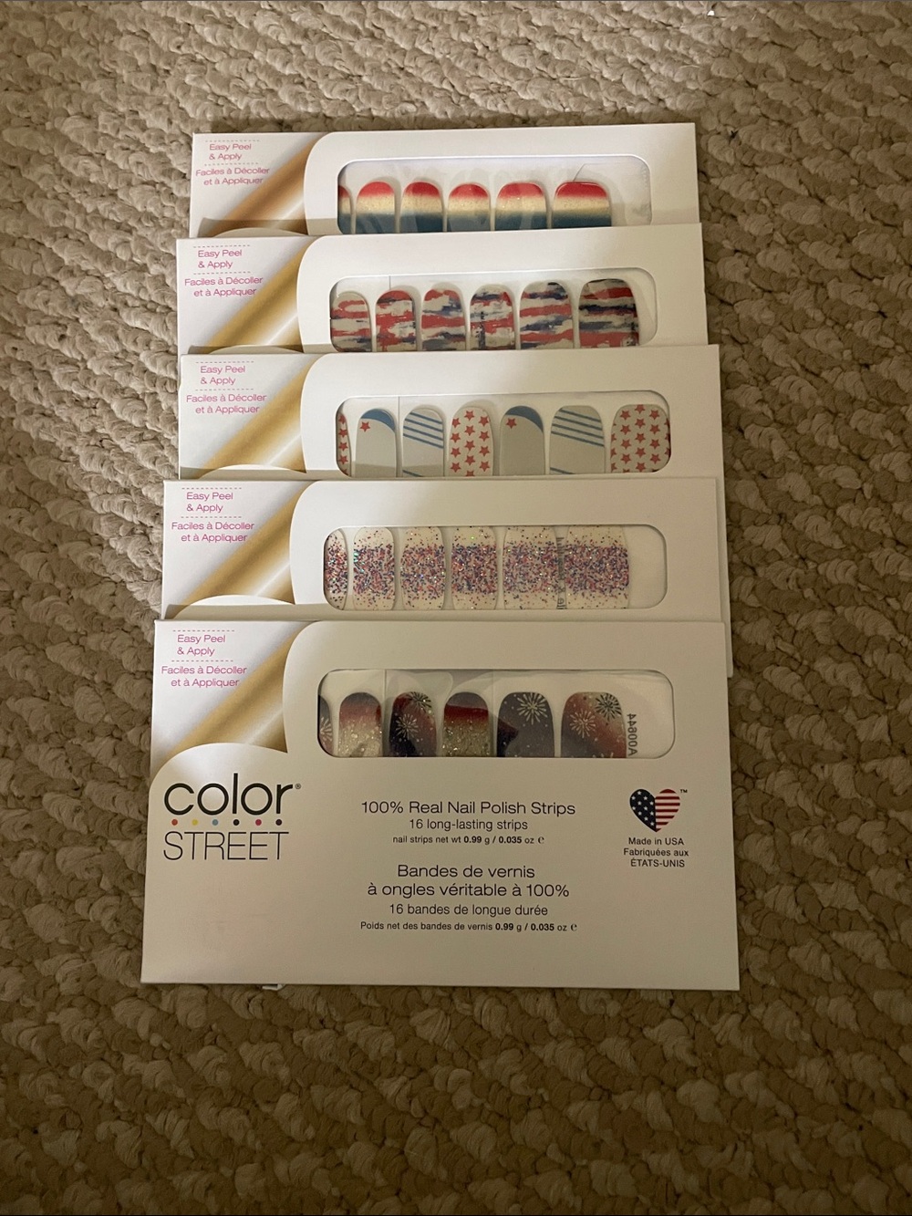 Color Street Patriotic Nail Polish Strips - Mixed Red, White & Blue Designs